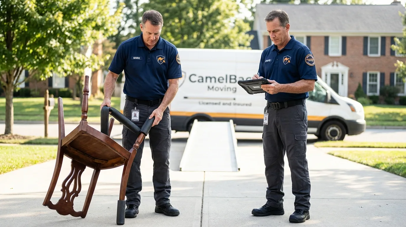 Movers inspecting furniture for damage prevention before loading in Magnolia, MS